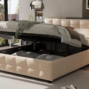 180x200cm fluwelen opbergbed – met lattenbodem – Beige