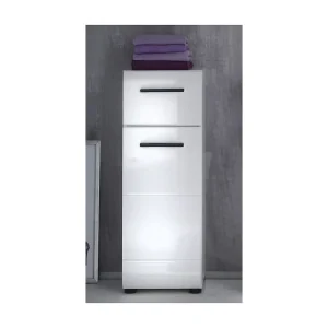 Badkameropberger 1 deur 1 lade in glanzend wit melamine Kinzo Badkameropberger 1 deur 1 lade in glanzend wit melamine Kinzo