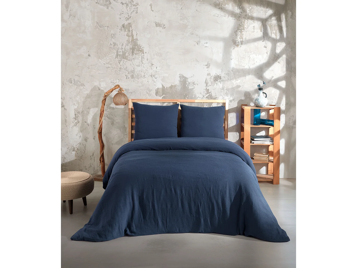 2 persoons beddengoed 200x200 cm+2 kussenslopen 65x65 cm in katoen gaas mousseline