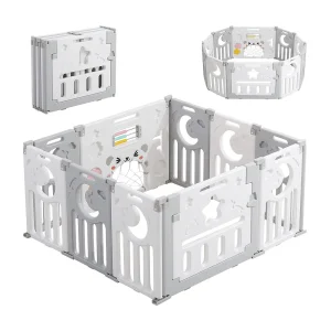 Babybox, veiligheidshek voor kinderbox, ecologische plastic babybox, plastic beschermrooster met deur (10 panelen) – grijs