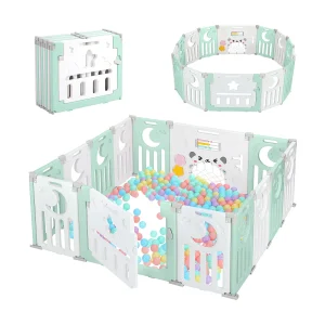 Babybox 12+2 panelen, veiligheidshek, milieuvriendelijk kunststof beschermingsrooster, 150x150x62cm – groen