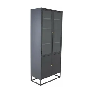 Bakal vitrinekast 4 glasdeuren, 5 planken, zwart.