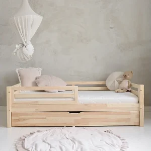 90×190 barrier bed inclusief boxspring en lade Myléna Bois