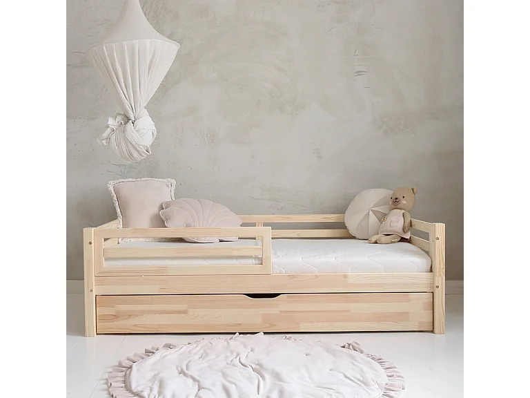 90x190 barrier bed inclusief boxspring en lade Myléna Bois