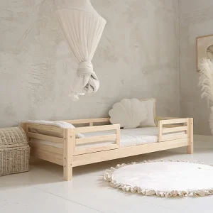 90×200 bed met hekken en lattenbodem inclusief 10 cm poten Myléna Bois