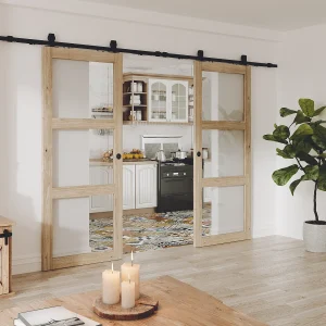 Dubbele schuifdeur met railbevestiging, 2 x H205 x L83 cm, gehard glas, ACOSTA II Dubbele schuifdeur met railbevestiging, 2 x H205 x L83 cm, gehard glas, ACOSTA II