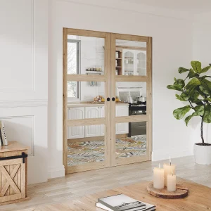 Dubbele schuifdeur met klamplaagsysteem en 3 vensters 2 x L73 cm Gehard glas ACOSTA II Dubbele schuifdeur met klamplaagsysteem en 3 vensters 2 x L73 cm Gehard glas ACOSTA II