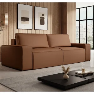 Vierzits-slaapbank van bruine stof met leereffect AMELIA Vierzits-slaapbank van bruine stof met leereffect AMELIA