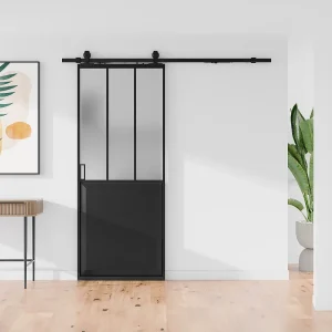 Schuifdeur met wandbevestiging met zwarte rail en matglas H205 x L63 cm ARTISTO II