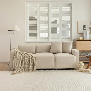 3-zitsbank met 2 kussens – 211 x 67 x 71 cm – Chenille stof – Beige 3-zitsbank met 2 kussens – 211 x 67 x 71 cm – Chenille stof – Beige