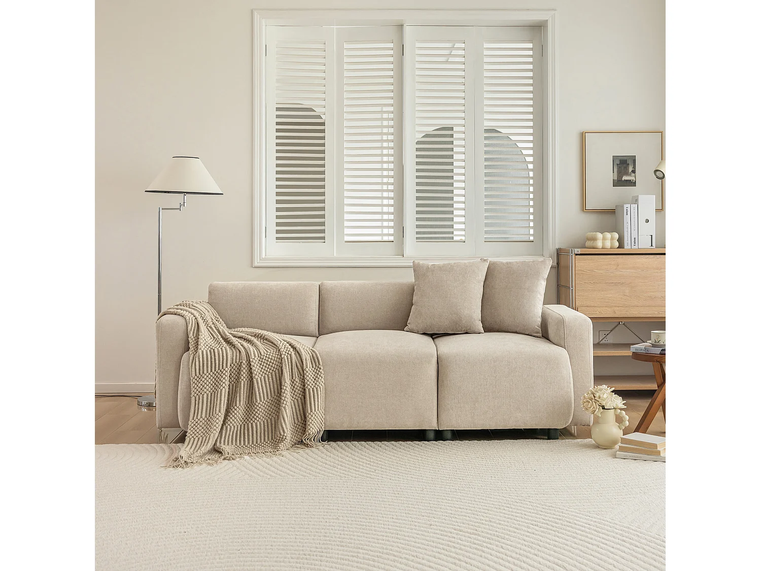 3-zitsbank met 2 kussens - 211 x 67 x 71 cm - Chenille stof - Beige