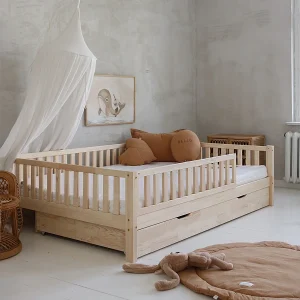 140×200 barrièrebed met lattenbodem en lade Agnès Bois 140×200 barrièrebed met lattenbodem en lade Agnès Bois