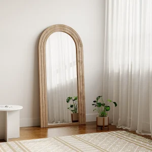 Grote boogvormige spiegel van heveahout – L70 x H150 cm – Naturel – ANSHUN