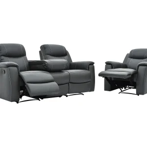 Driezits relaxbank en relaxfauteuilEVASION van leer – grijs