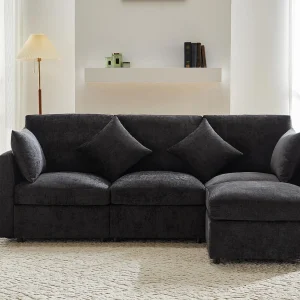 3-zits hoekbank – met modulaire voetsteun – chenille – Grijs