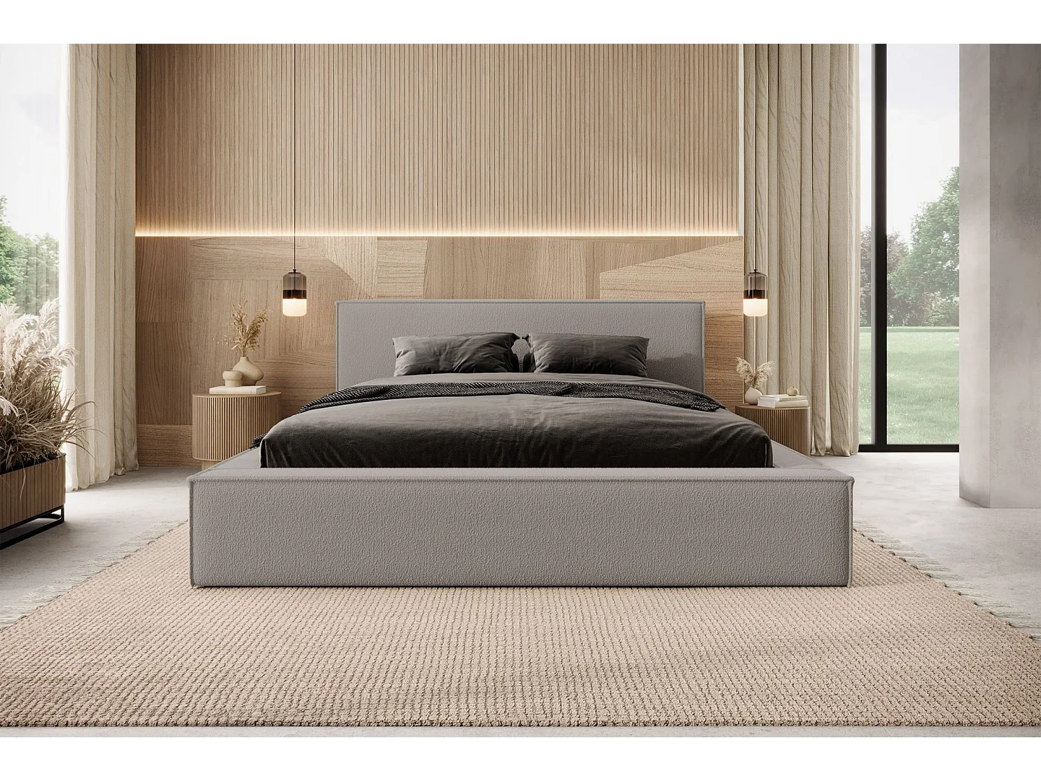 140 cm gestoffeerd tweepersoonsbed – donkergrijs – BOCALIO