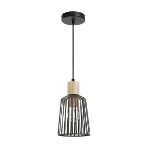 BAGUET plafondlamp moderne stijl – H 120 cm x D.ø16 cm – E27 42W – ip20 – staal en hout – zwart