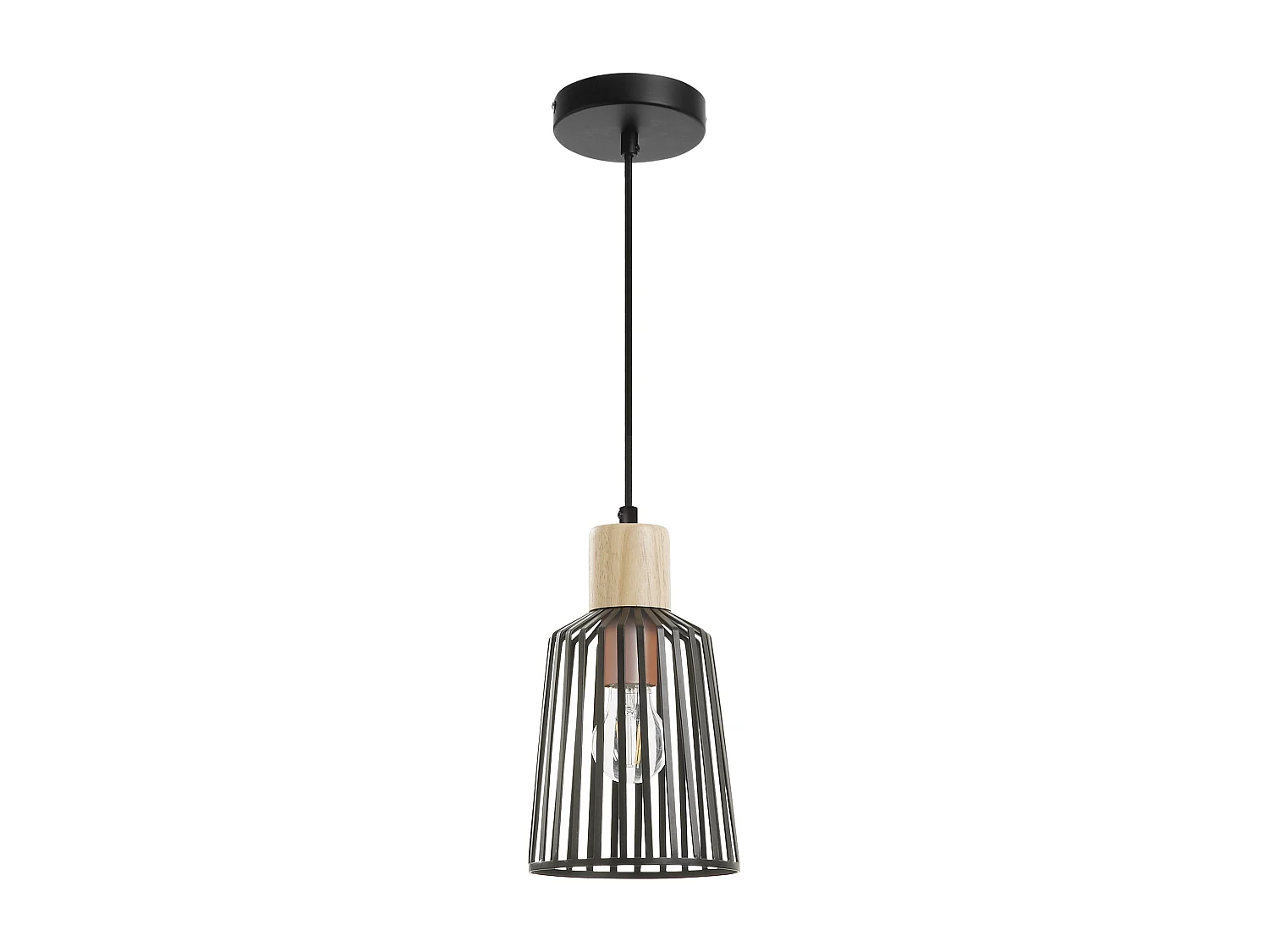 BAGUET plafondlamp moderne stijl - H 120 cm x D.ø16 cm - E27 42W - ip20 - staal en hout - zwart