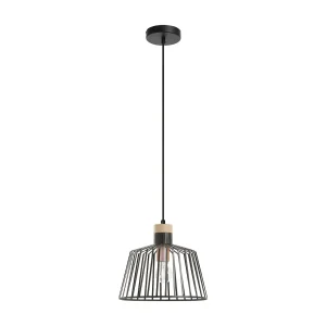 BAGUET plafondlamp moderne stijl – H 120 cm x D.ø30 cm – E27 42W – ip20 – staal en hout – zwart