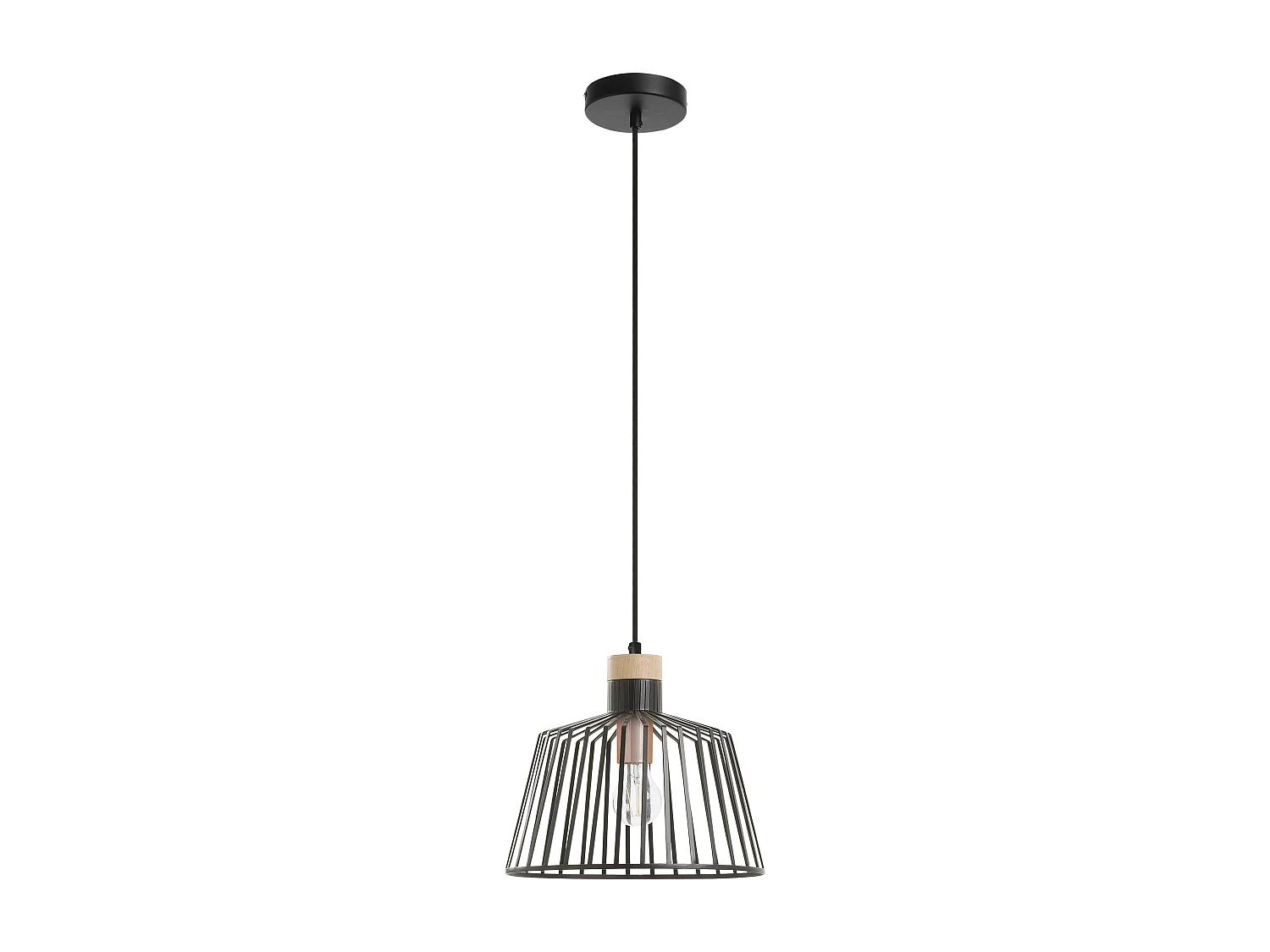 BAGUET plafondlamp moderne stijl - H 120 cm x D.ø30 cm - E27 42W - ip20 - staal en hout - zwart