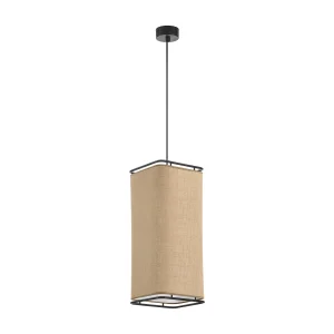 AKIRO plafondlamp moderne stijl – Breedte 20 x H 130 cm max – lampenkap H 47 cm – E27 15W – IP20 – Staal en linnen – zak AKIRO plafondlamp moderne stijl – Breedte 20 x H 130 cm max – lampenkap H 47 cm – E27 15W – IP20 – Staal en linnen – zak