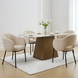 Set van 2 stoelen met armleuningen van stof met textuur en zwart metaal – Beige – ACACILIO