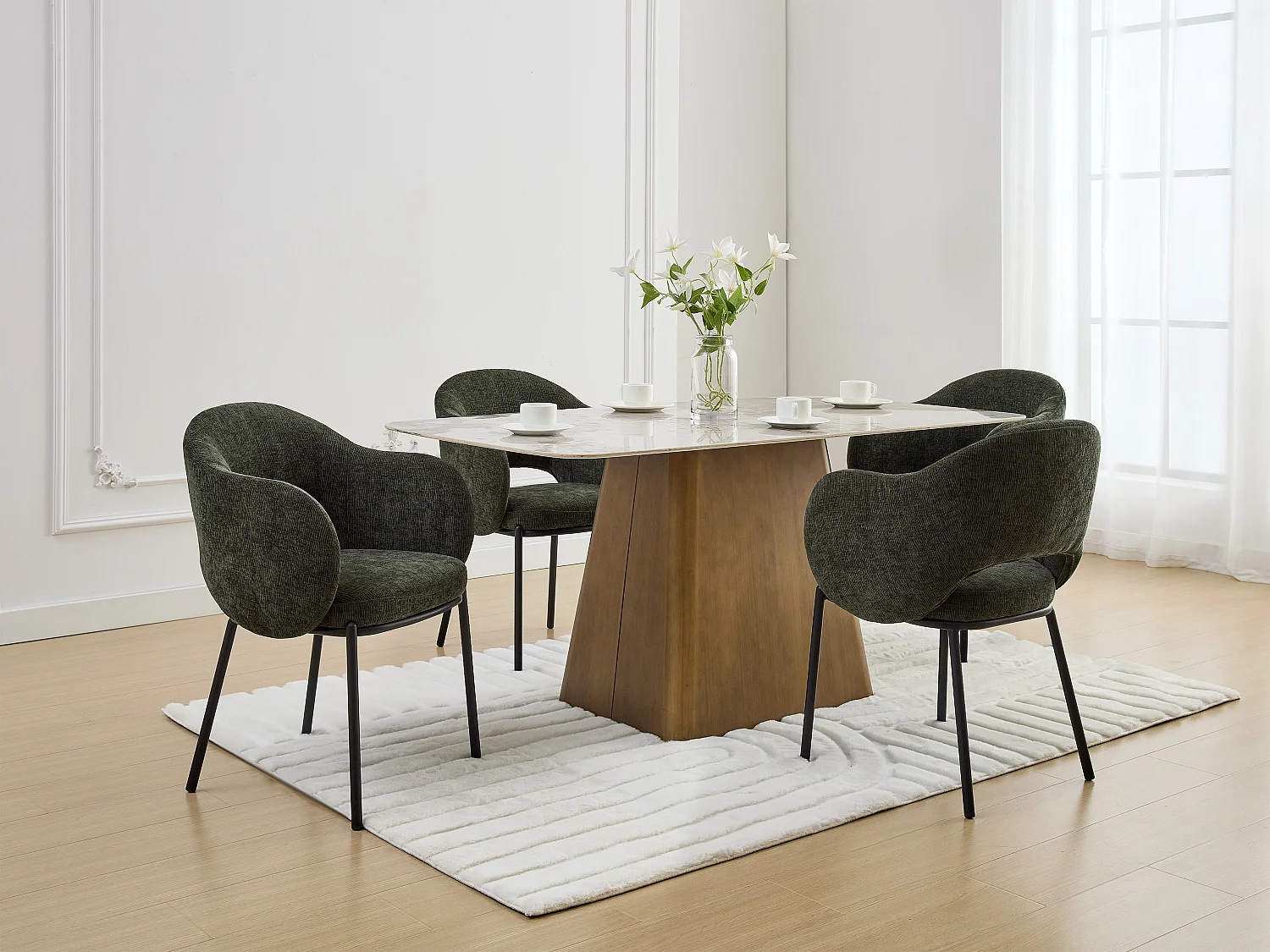 Set van 2 stoelen met armleuningen van stof met textuur en zwart metaal - Groen - ACACILIO