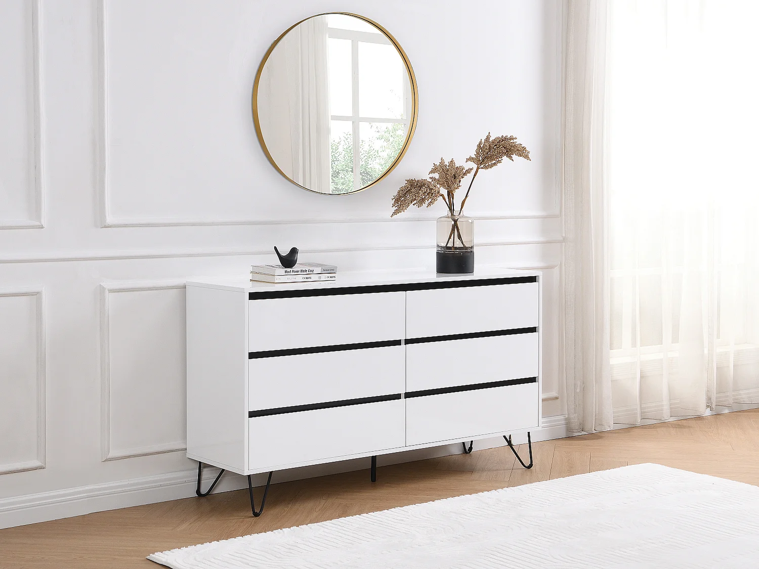 Ladekast met 6 lades van mdf, wit en zwart - ABUJA