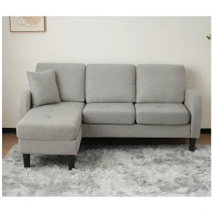 3-zits hoekbank met chaise longue – 185 x 118 x 82 cm – ademende katoen- en linnenstof – Grijs 3-zits hoekbank met chaise longue – 185 x 118 x 82 cm – ademende katoen- en linnenstof – Grijs