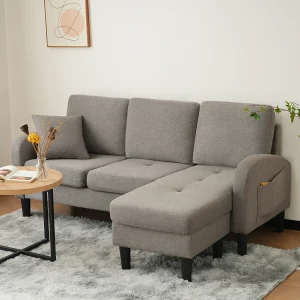 3-zits hoekbank met chaise longue – 185 x 118 x 82 cm – ademende katoen- en linnenstof – Antiek donkergrijs 3-zits hoekbank met chaise longue – 185 x 118 x 82 cm – ademende katoen- en linnenstof – Antiek donkergrijs