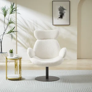 Draaibare fauteuil van witte boucléstof ATORCO