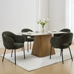 Set van 6 stoelen met armleuningen van stof met textuur en zwart metaal – Groen – ACACILIO Set van 6 stoelen met armleuningen van stof met textuur en zwart metaal – Groen – ACACILIO