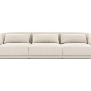 Bank "Tulum" 3 zitplaatsen, Flueel, Lichtbeige – 255x90x70cm