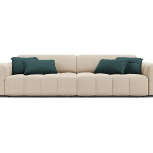 Bank "Luc" 4 zitplaatsen, Flueel, Lichtbeige – 244x102x70cm