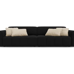 Bank "Luc" 4 zitplaatsen, Flueel, Zwart – 244x102x70cm