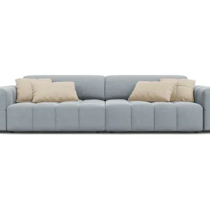 Bank "Luc" 4 zitplaatsen, Flueel, Lichtblauw – 244x102x70cm