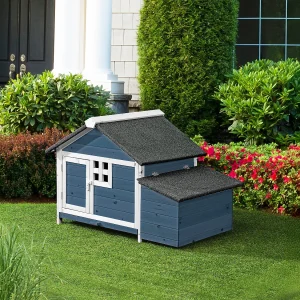 Kippenhok van hout met broedplaats – 2 kippen – L106 x D64 x H71 cm – Blauw en wit – ANSER Kippenhok van hout met broedplaats – 2 kippen – L106 x D64 x H71 cm – Blauw en wit – ANSER