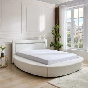 Bed 160 x 200 cm met ledverlichting van wit kunstleer + matras – ABULIS III Bed 160 x 200 cm met ledverlichting van wit kunstleer + matras – ABULIS III