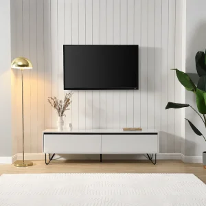 Tv-meubel met 2 lades van mdf en staal – Wit en zwart – ABUJA