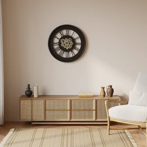 Industriële wandklok – Metaal en glas – D60 cm – Zwart – ASTORIA