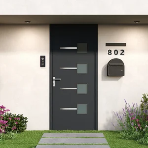 Voordeur van aluminium H218 x L96 cm, antraciet – Rechts openslaand – AMARES Voordeur van aluminium H218 x L96 cm, antraciet – Rechts openslaand – AMARES