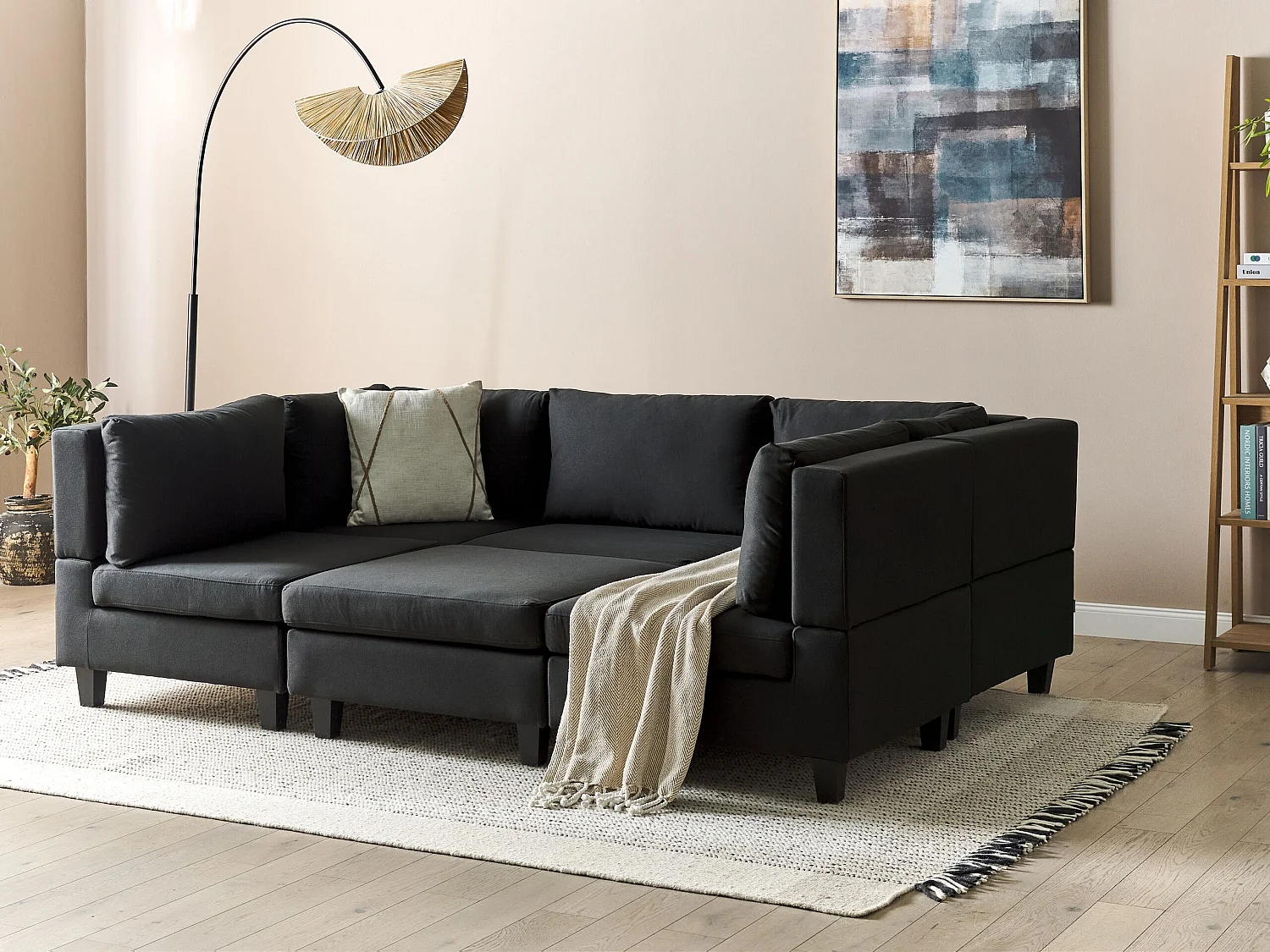 Modulaire U-vormige bank UNSTAD Stof Zwart Met ottomaan 5-zitter