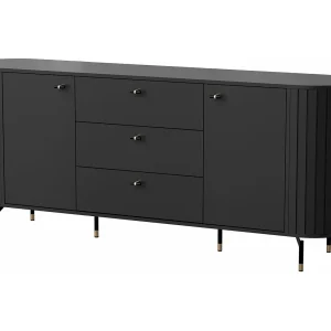 2-deurs dressoir met 3 laden – 190 cm – zwart met groeven – ZANTE 2-deurs dressoir met 3 laden – 190 cm – zwart met groeven – ZANTE