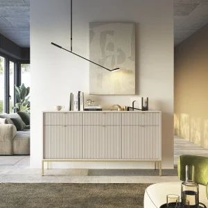 3-deurs dressoir – 154 cm – greige met gouden poten – VELLORE 3-deurs dressoir – 154 cm – greige met gouden poten – VELLORE