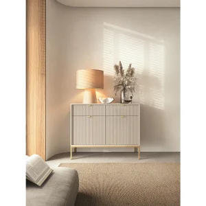 2-deurs dressoir – 104 cm – greige met gouden poten – VELLORE 2-deurs dressoir – 104 cm – greige met gouden poten – VELLORE