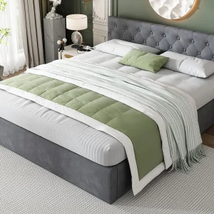 140x200cm fluwelen opbergbed met lattenbodem – Grijs 140x200cm fluwelen opbergbed met lattenbodem – Grijs