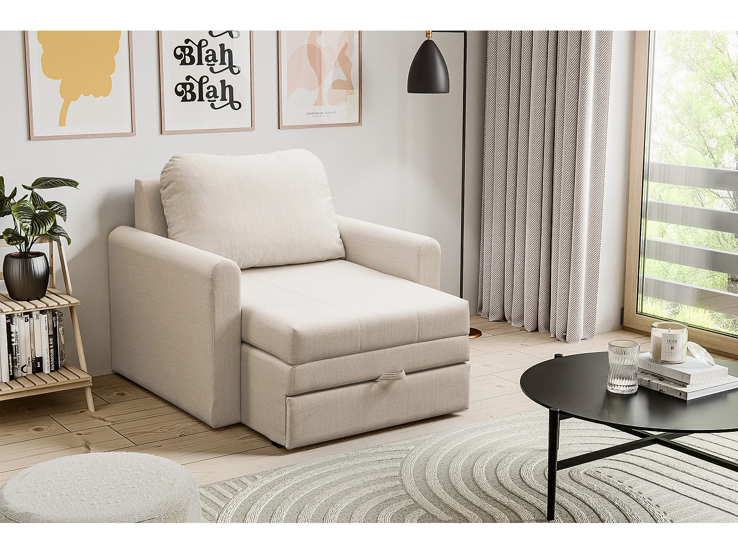 1-zits slaapbank – lichtbeige – DEJANO