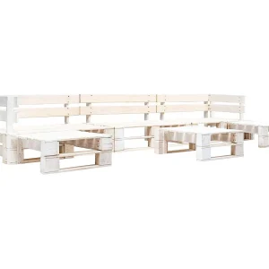 6-delige Loungeset pallet hout wit 6-delige Loungeset pallet hout wit