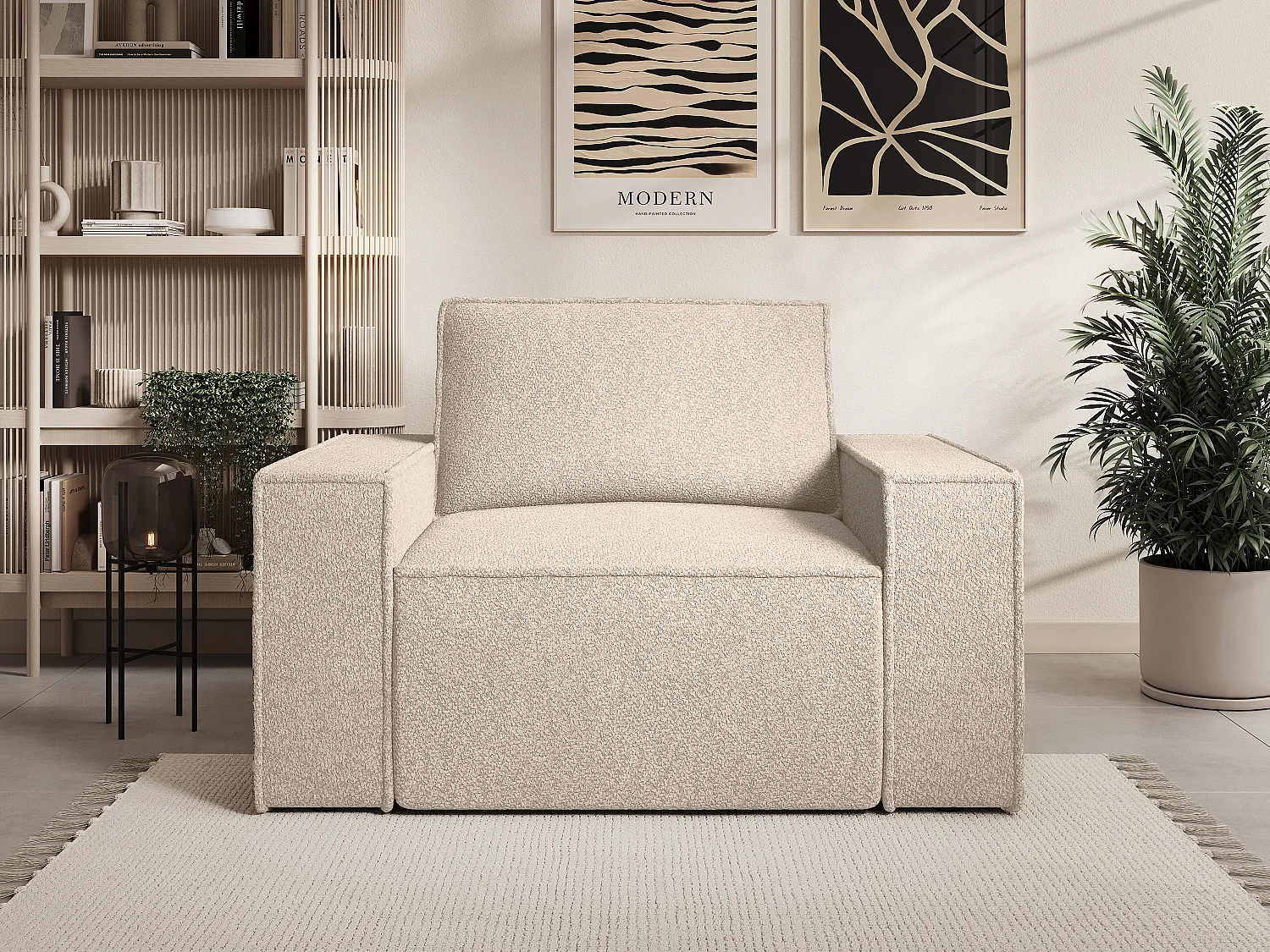 Design fauteuil in beige bouclé AMELIA