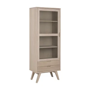 Align vitrinekast hoogte 190 cm, 1 glazen deur, 2 laden, eik.